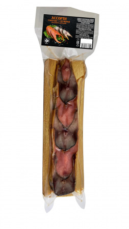 Ассорти из рыбных кусочков горбуши и скумбрии атлантической холодного  копчения